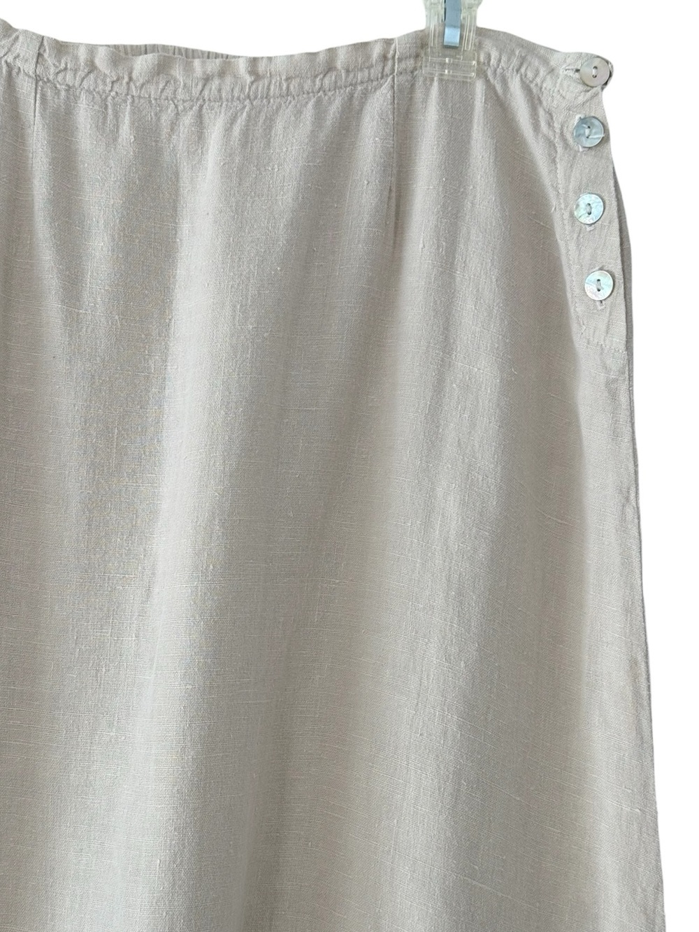 100% Linen Neutral Beige A-Line Maxi Skirt Side Buttons Inner Self Size Large